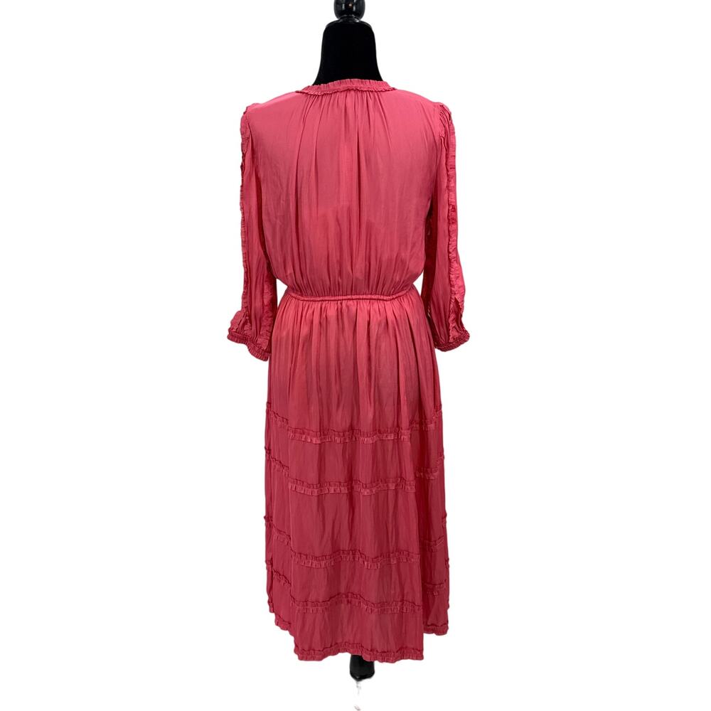 Chico's Midi Tie Waist Ruffle Dress French Rose 2/12 - Picture 3 of 5